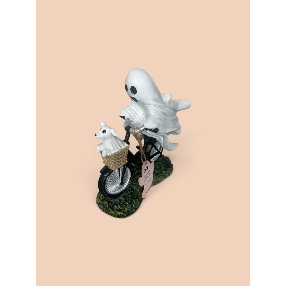 Goblin & Ghoul Halloween Ghost Riding Bicycle with Ghost Dog Figurine Decor